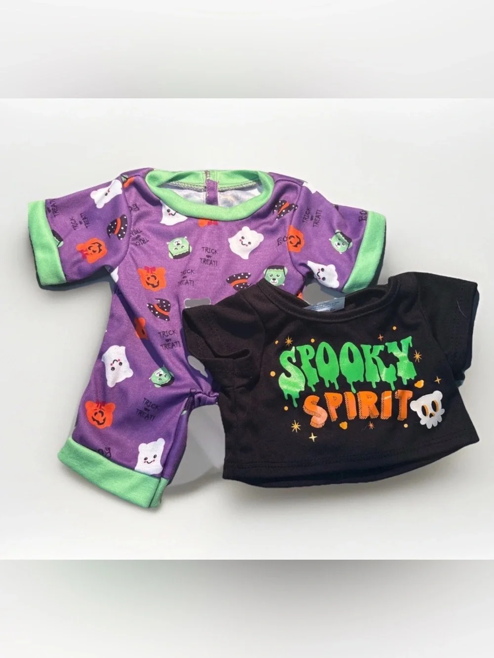 Lot 2 Build-A-Bear HALLOWEEN SLEEPER & Spooky Spirit Shirt Trick Treat Ghost